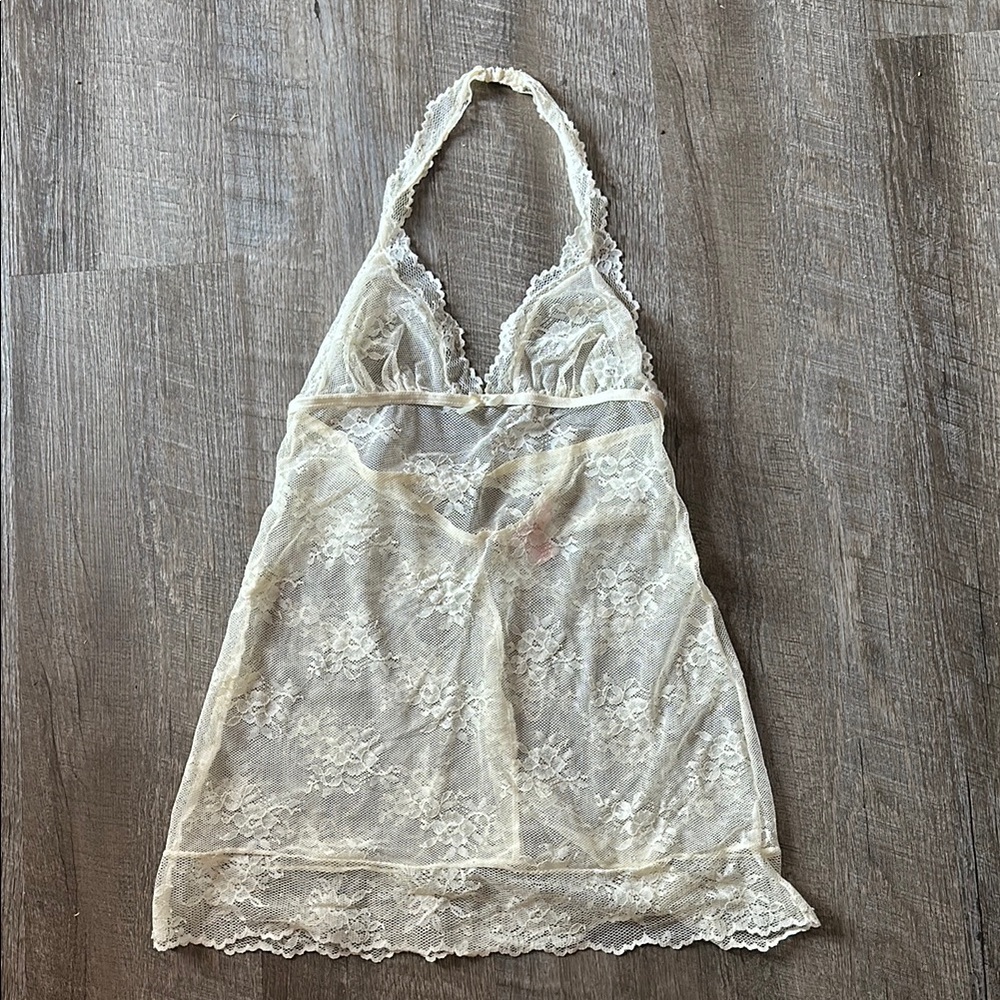 Elegant Cream Lace Halter Chemise